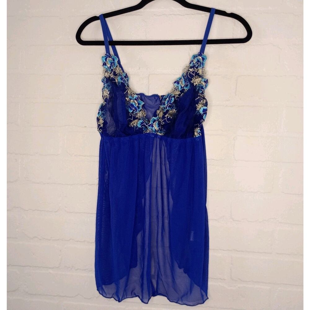 Sheer Floral Babydoll Plus Size Slip Dress W/ Thong Sexy Lingerie Womens 4x Blue